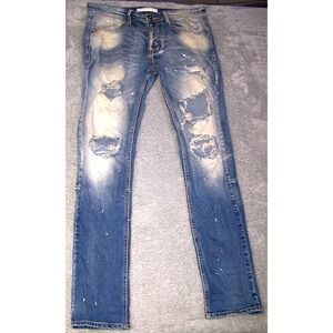 KDNK Jeans Men's 34x32 (Tag 32) Skinny Distressed Blue Stone Wash Punk 1141411